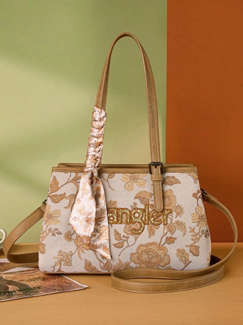 WRANGLER VINTAGE FLORAL PRINT CANVAS SHOULDER BAG GOLD